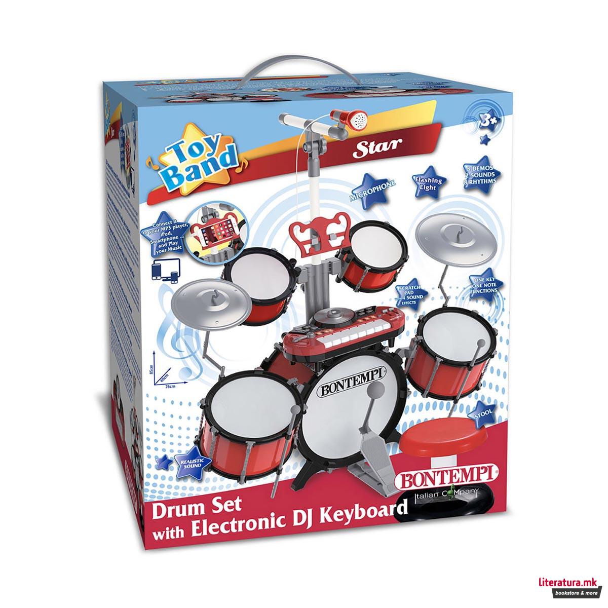 Дигитален сет тапани со столче и микрофон, Toy Band, Digital Drum Set, 7 елементи 