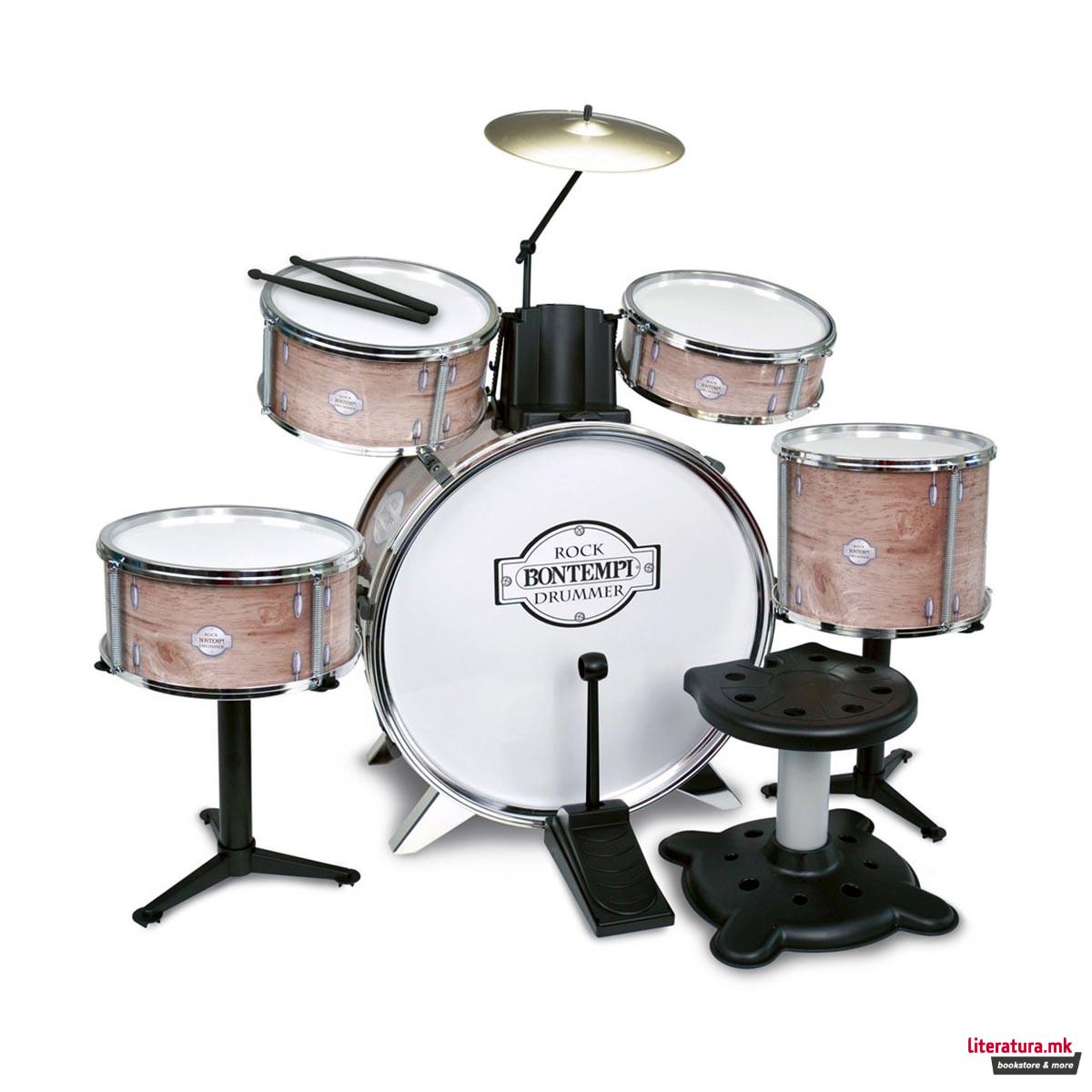 Сет тапани со столче, Music Academy, Rock Drum Set, 6 елементи, розеви 