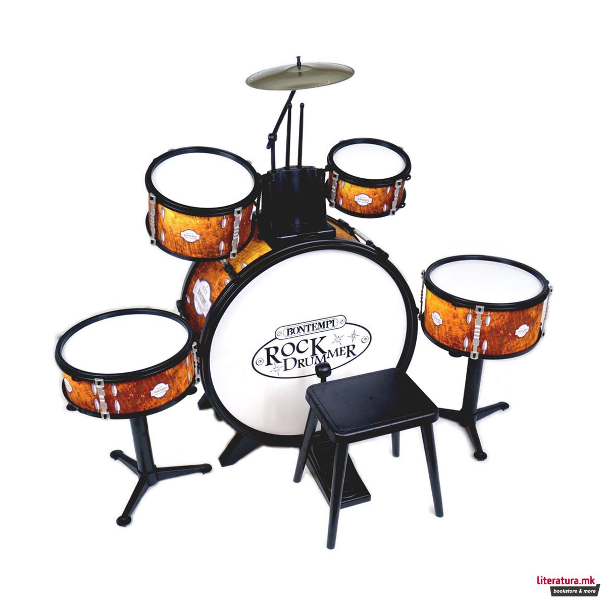 Сет тапани со столче, Music Academy, Rock Drum Set, 6 елементи, портокалови
