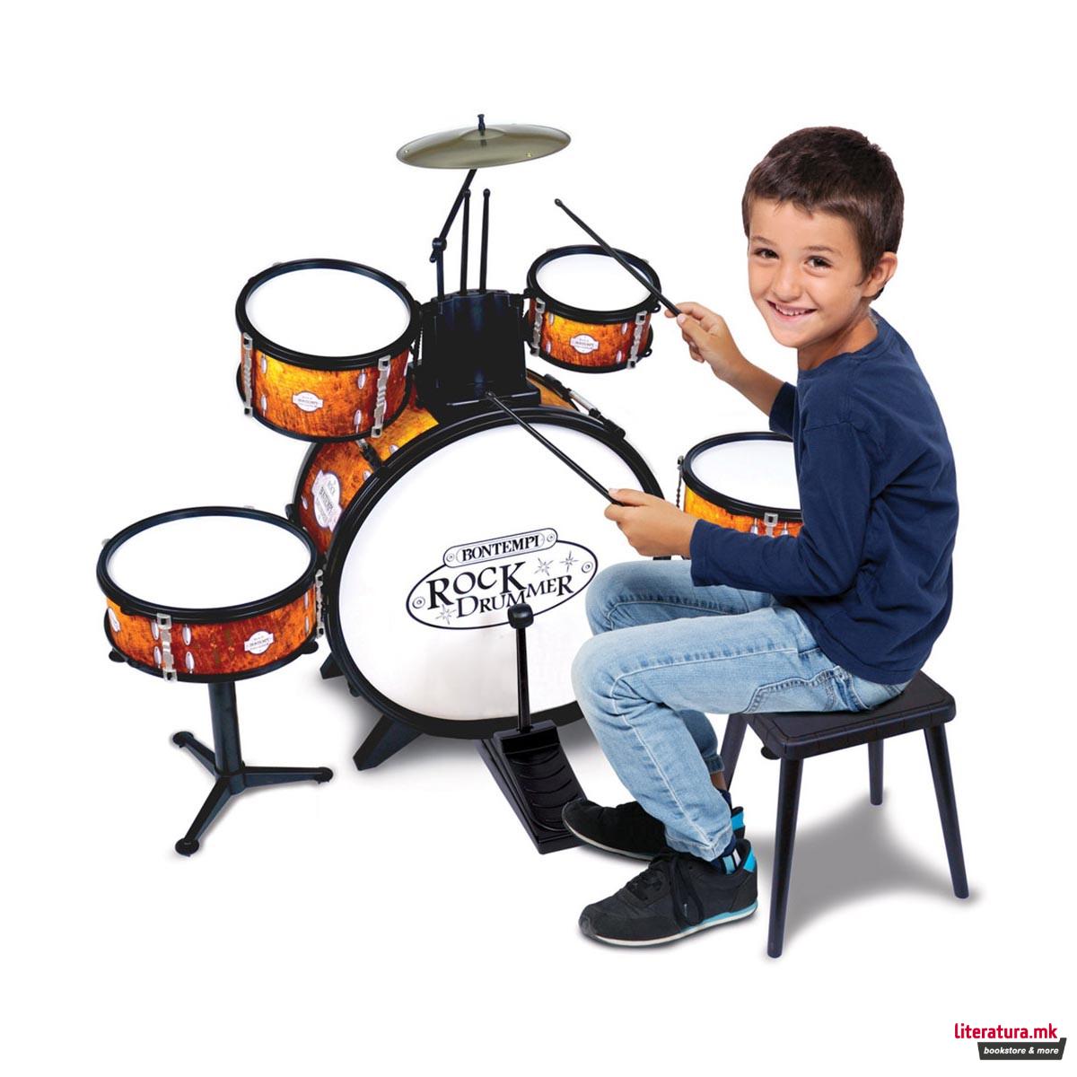 Сет тапани со столче, Music Academy, Rock Drum Set, 6 елементи, портокалови