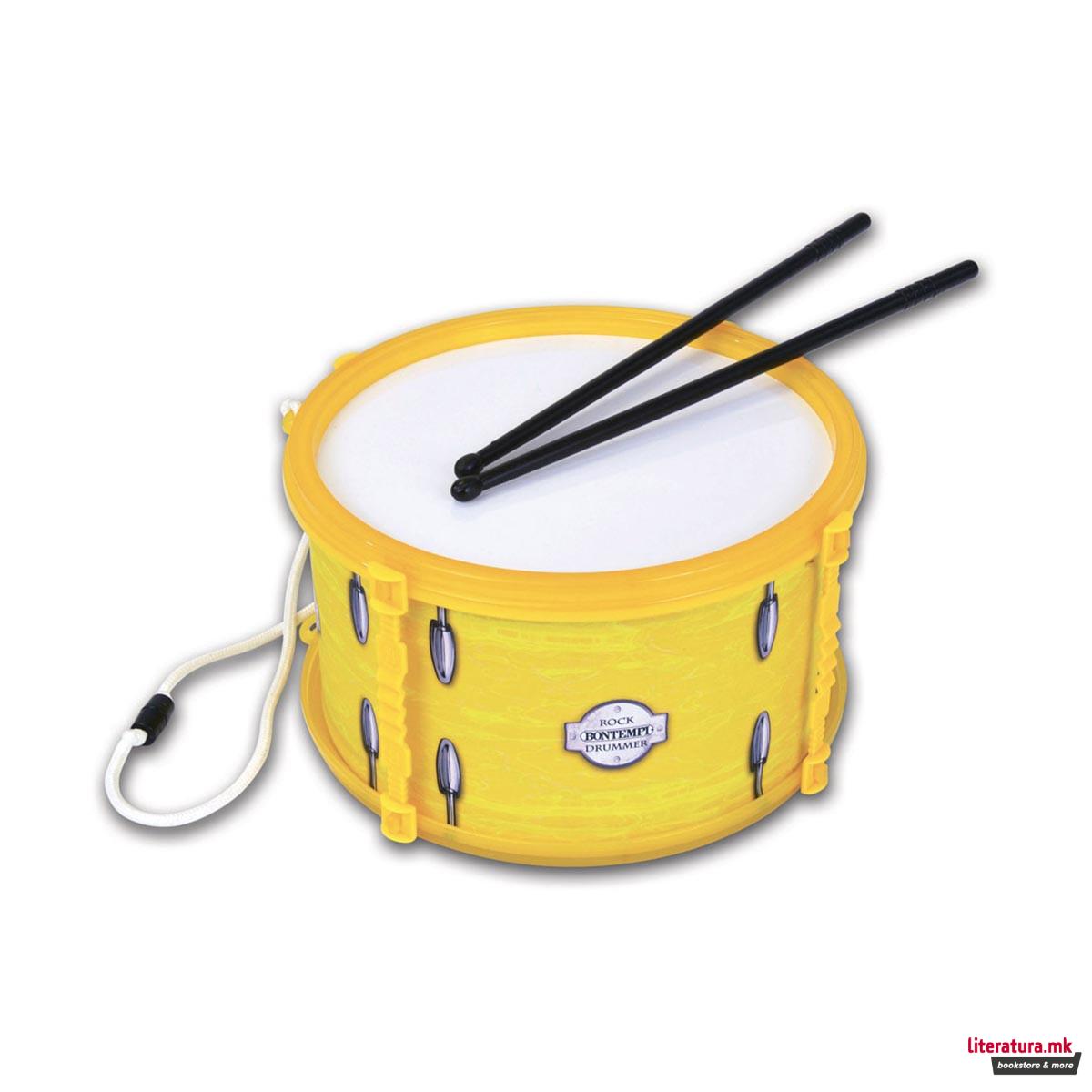 Тапан со ремен и стапчиња, Toy Band, Marching Drum, жолт 