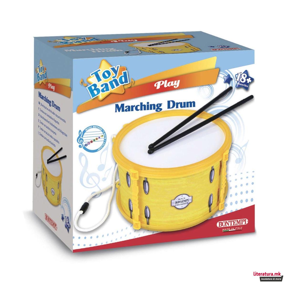 Тапан со ремен и стапчиња, Toy Band, Marching Drum, жолт 