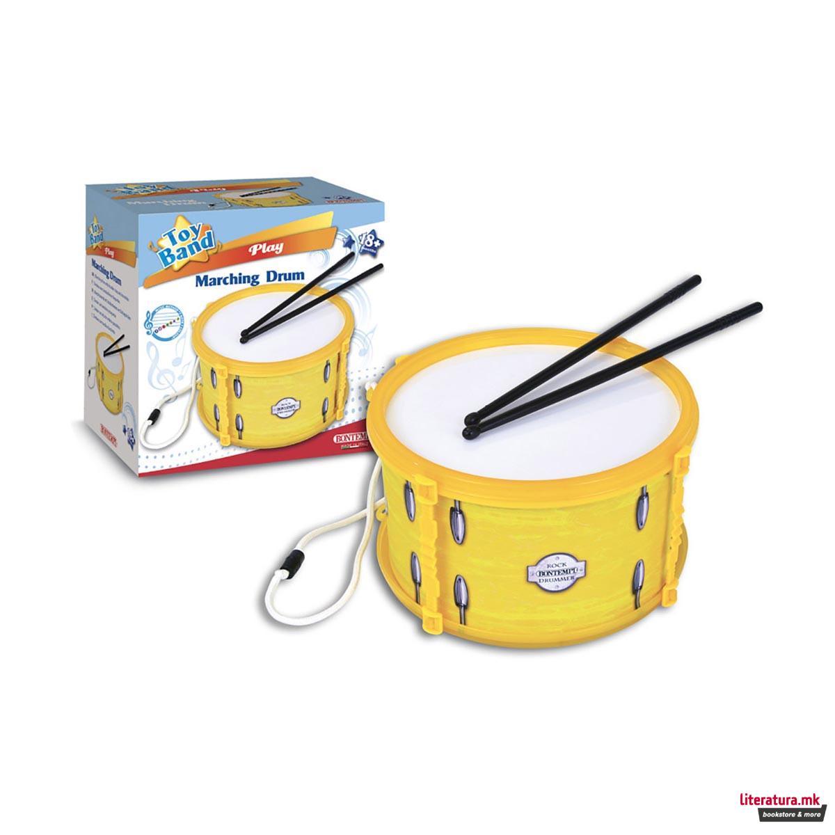 Тапан со ремен и стапчиња, Toy Band, Marching Drum, жолт 