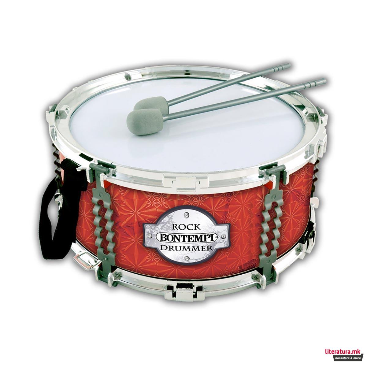 Тапан со ремен и стапчиња, iPlay, Marching Drum, црвен 