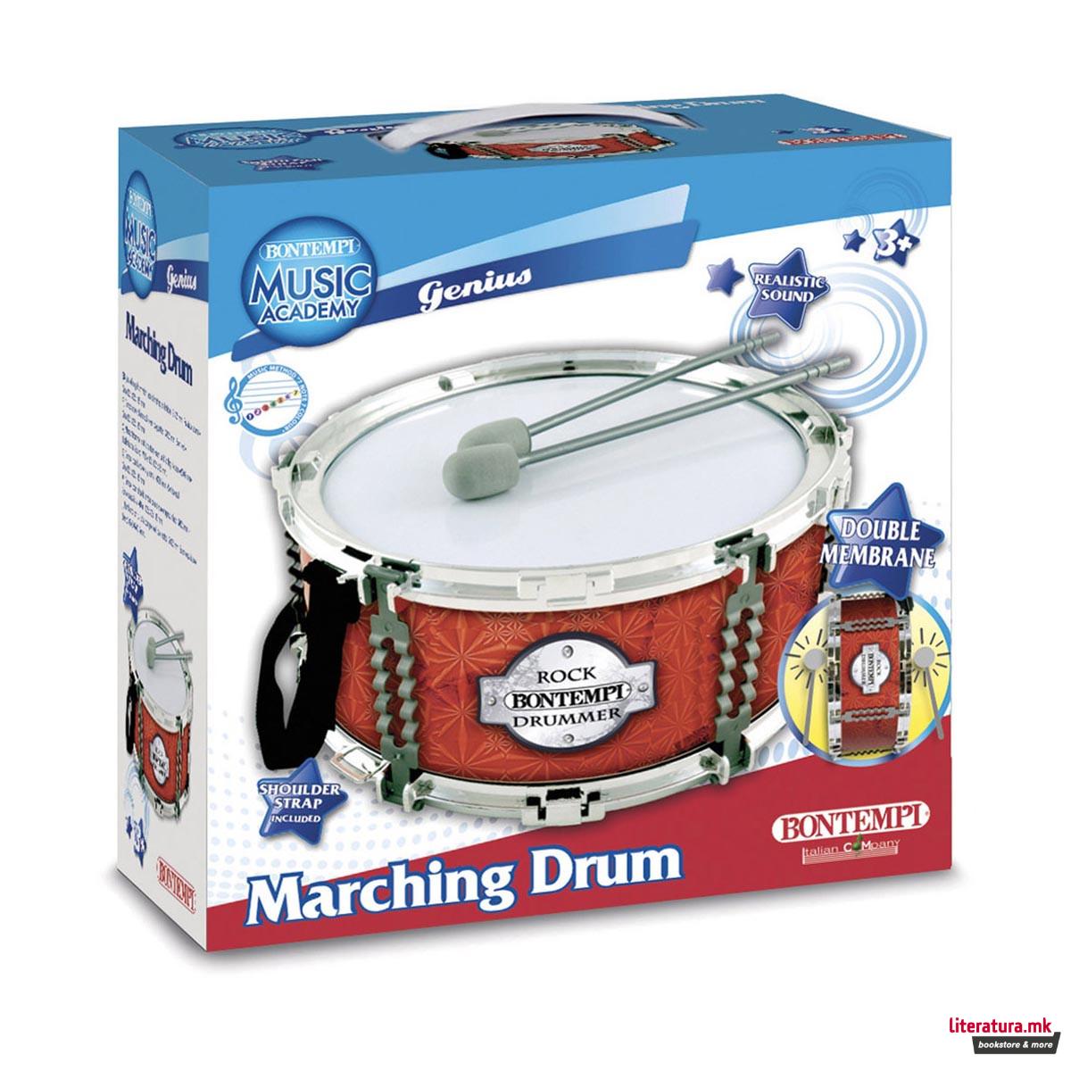 Тапан со ремен и стапчиња, iPlay, Marching Drum, црвен 