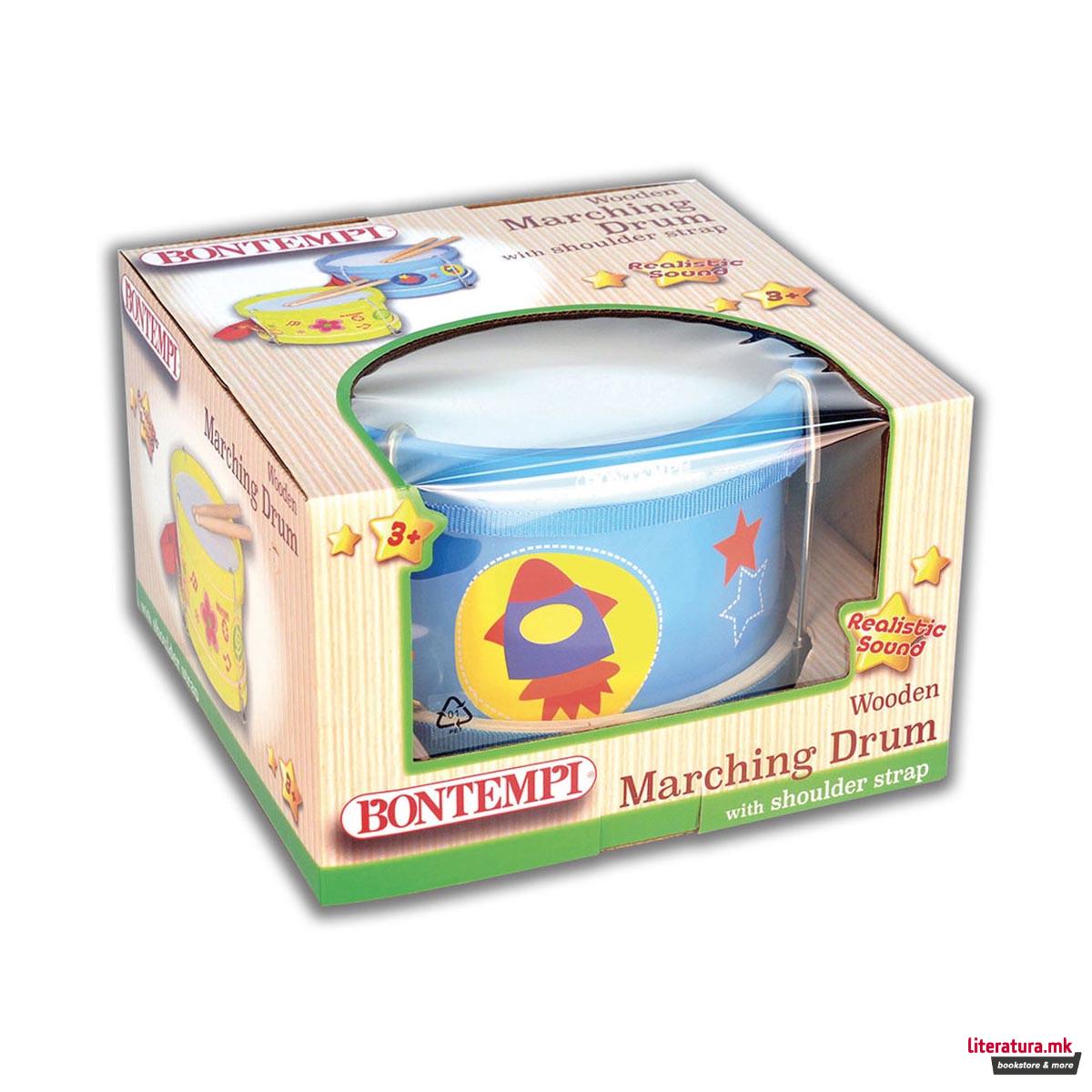 Дрвено тапанче со ремен и стапчиња, Wooden Marching Drum 