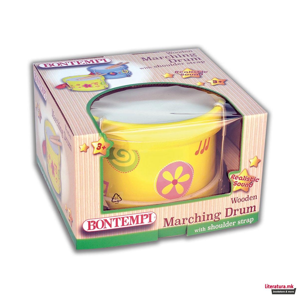 Дрвено тапанче со ремен и стапчиња, Wooden Marching Drum 