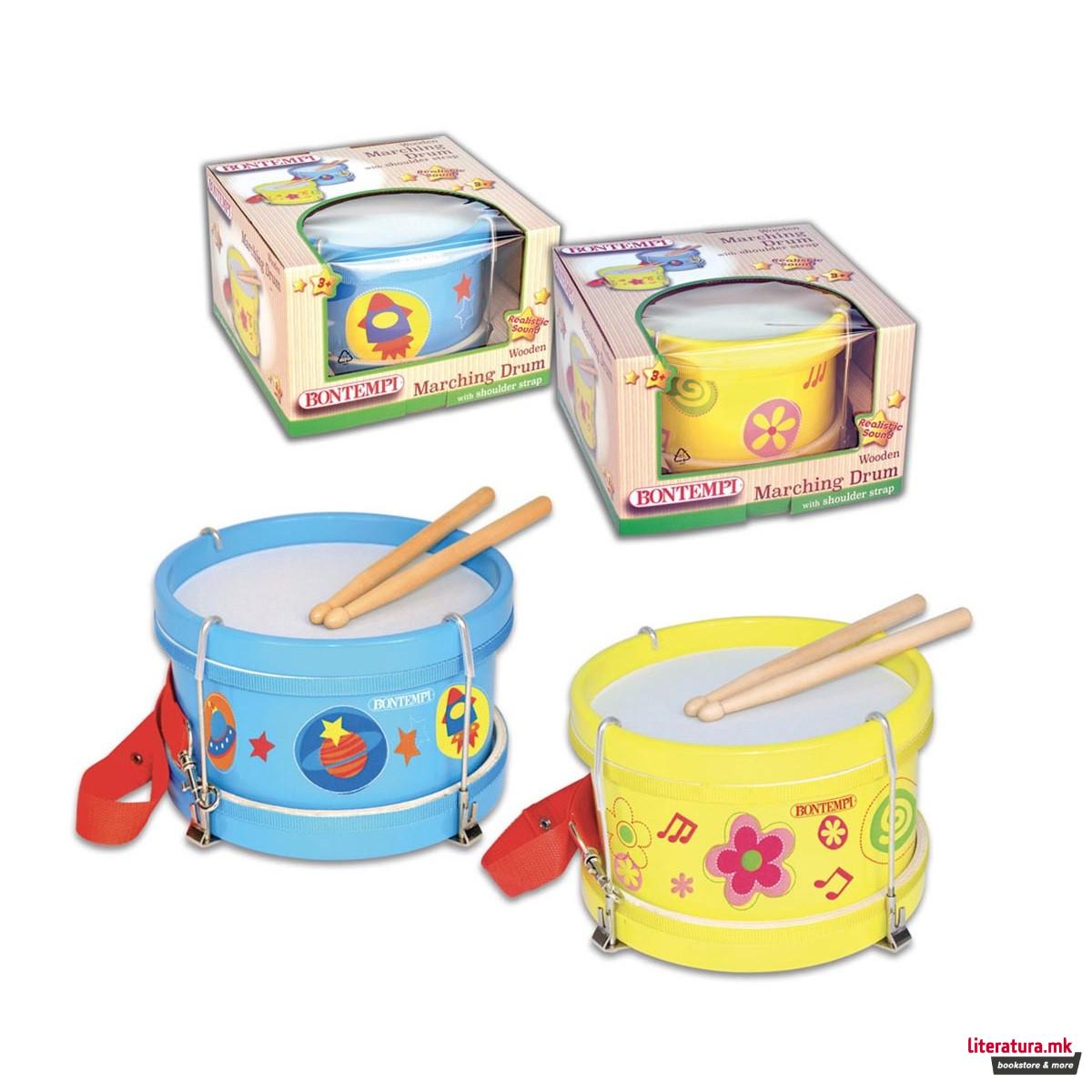 Дрвено тапанче со ремен и стапчиња, Wooden Marching Drum 