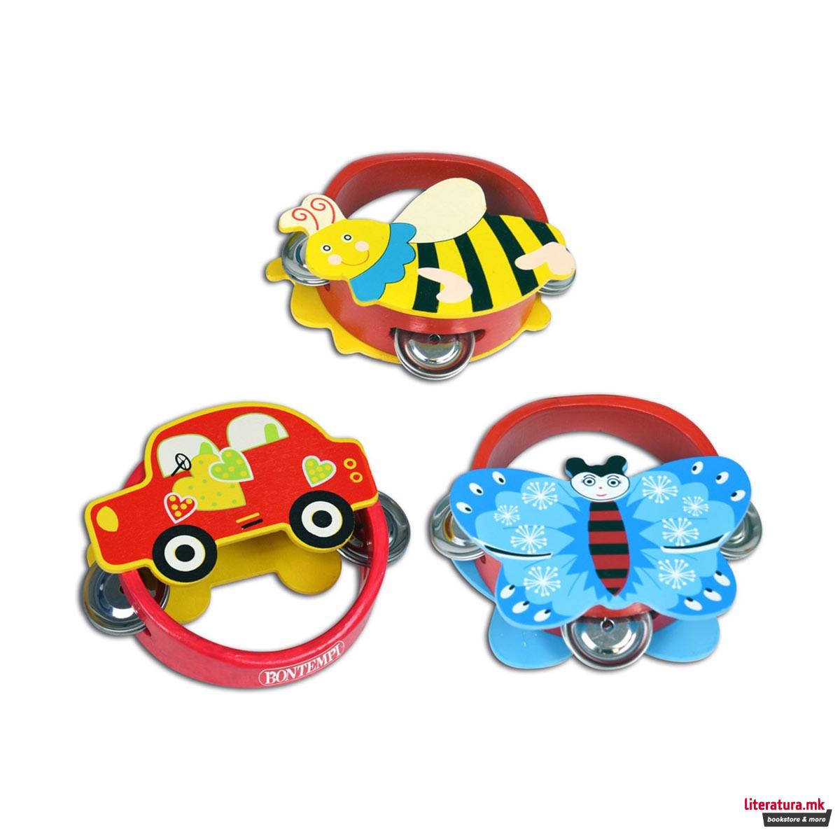 Дрвена тамбурина со животни, Wooden Animal Tambourine 