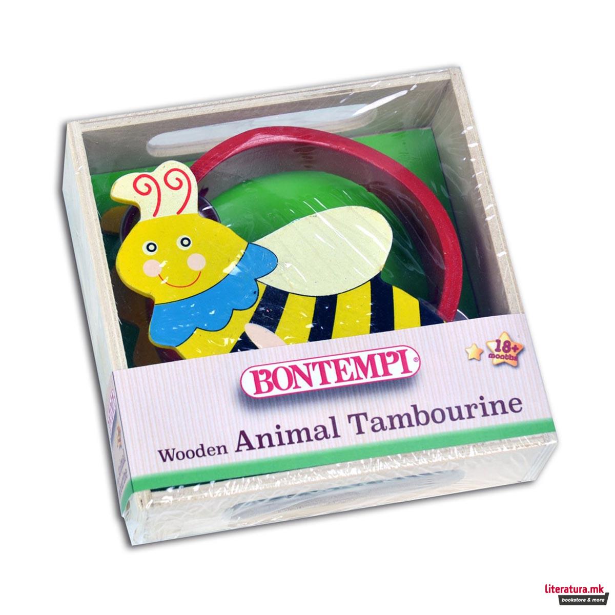 Дрвена тамбурина со животни, Wooden Animal Tambourine 
