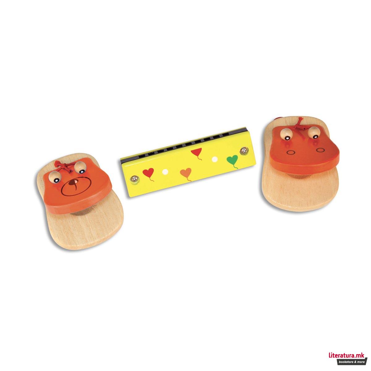 Сет - дрвени кастанети и усна хармоника, Wooden Castanets and Harmonica