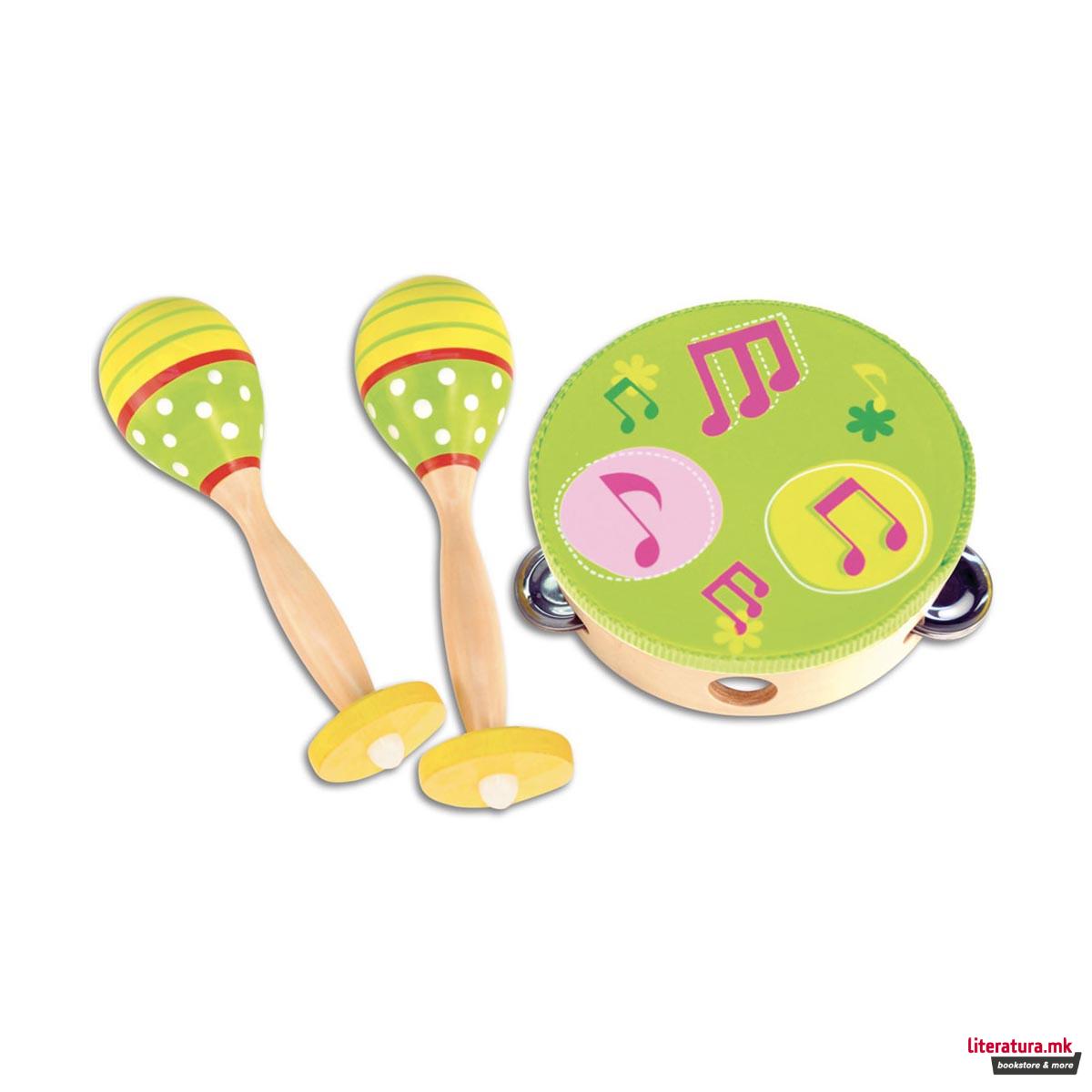 Сет - дрвени маракас и тамбурина, Wooden Maracas and Tambourine 