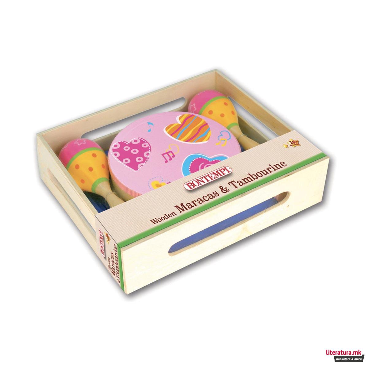 Сет - дрвени маракас и тамбурина, Wooden Maracas and Tambourine 