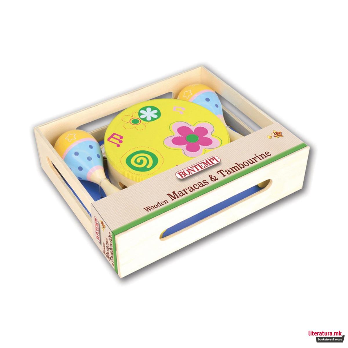 Сет - дрвени маракас и тамбурина, Wooden Maracas and Tambourine 