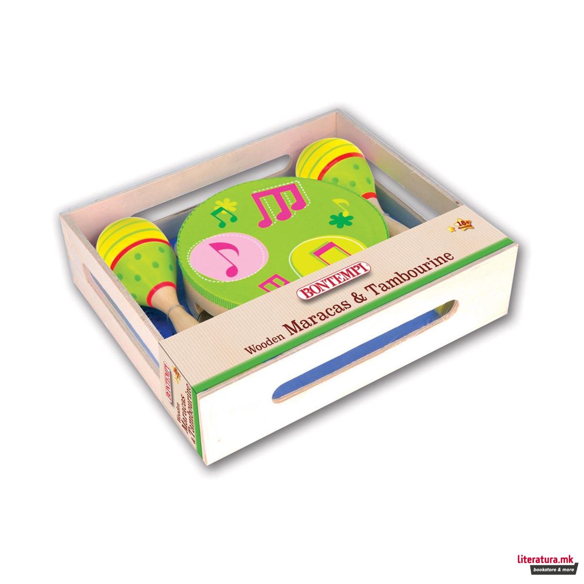 Сет - дрвени маракас и тамбурина, Wooden Maracas and Tambourine 