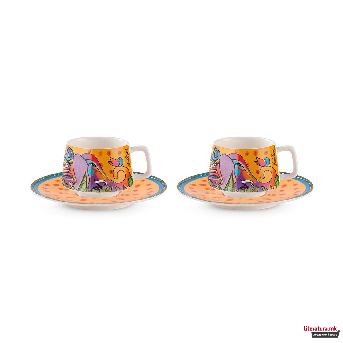 Сет од 2 шолји со тацни, Laurel Burch - Jungle Song, жолти 