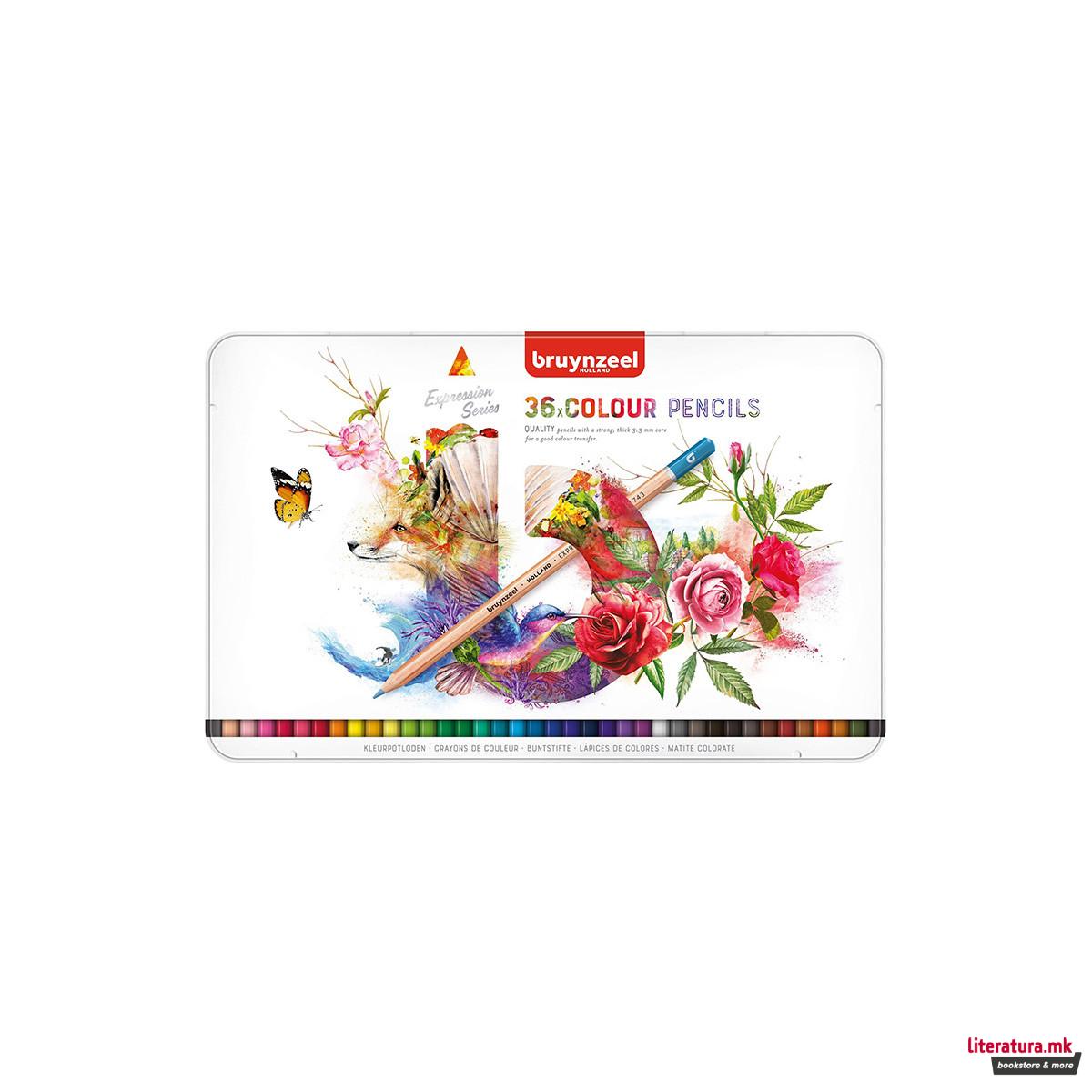 Сет дрвени боици во метална кутија, Bruynzeel, Expression, 36 бои 