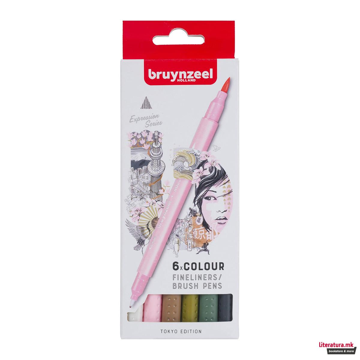 Сет фајнлајнери/брашпенс - двострани, Bruynzeel, Tokyo, 6 бои 