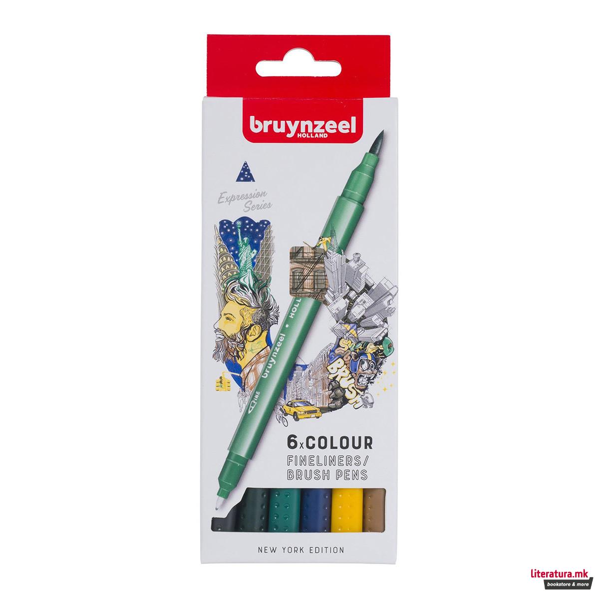 Сет фајнлајнери/брашпенс - двострани, Bruynzeel, New York, 6 бои 