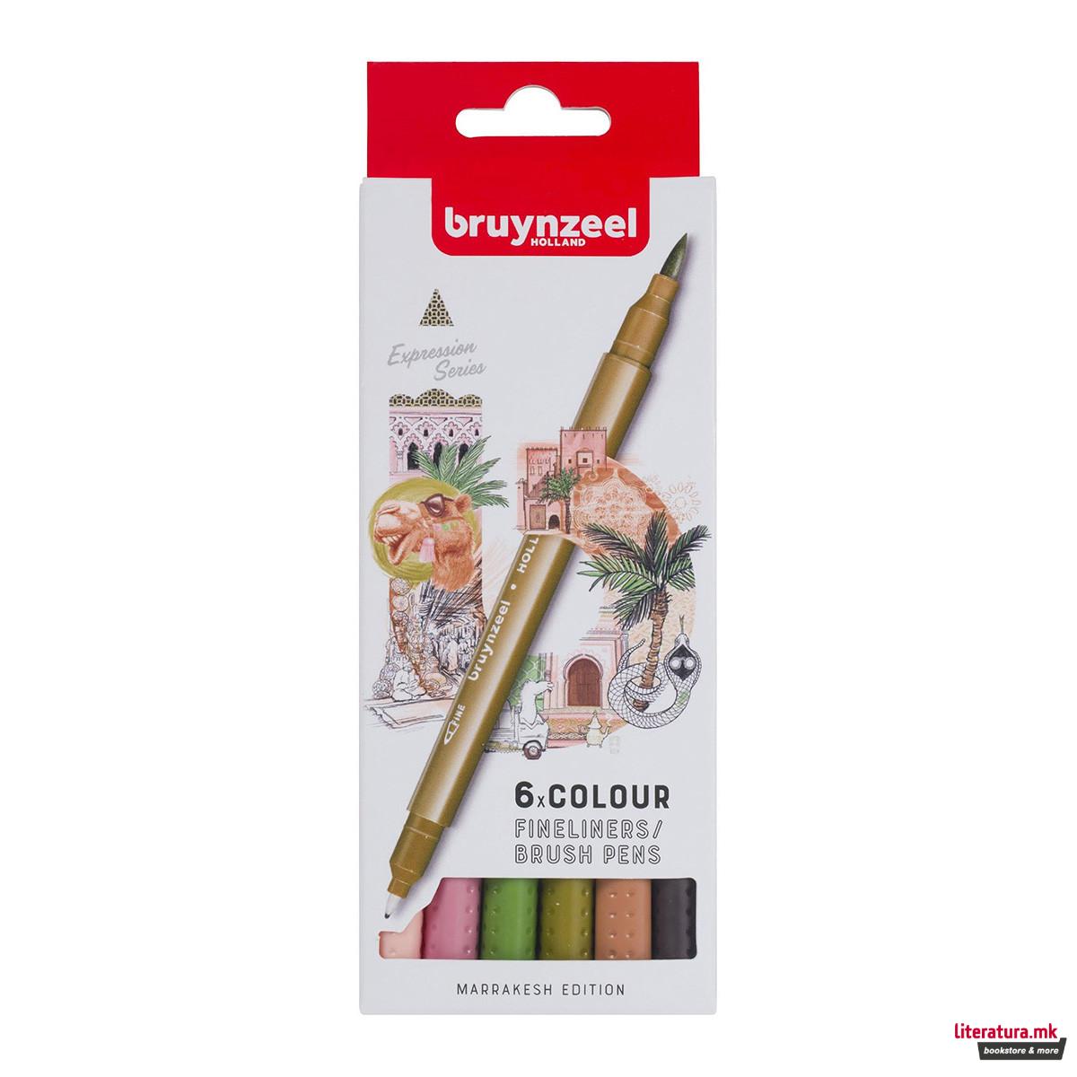 Сет фајнлајнери/брашпенс - двострани, Bruynzeel, Marrakesh, 6 бои 