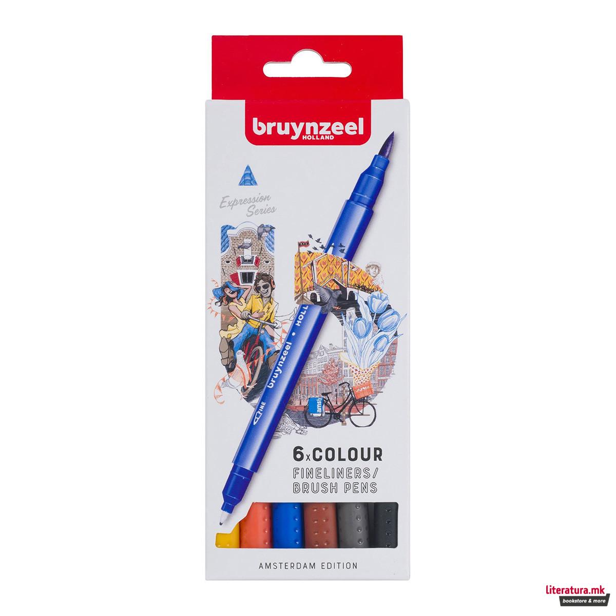 Сет фајнлајнери/брашпенс - двострани, Bruynzeel, Amsterdam, 6 бои 