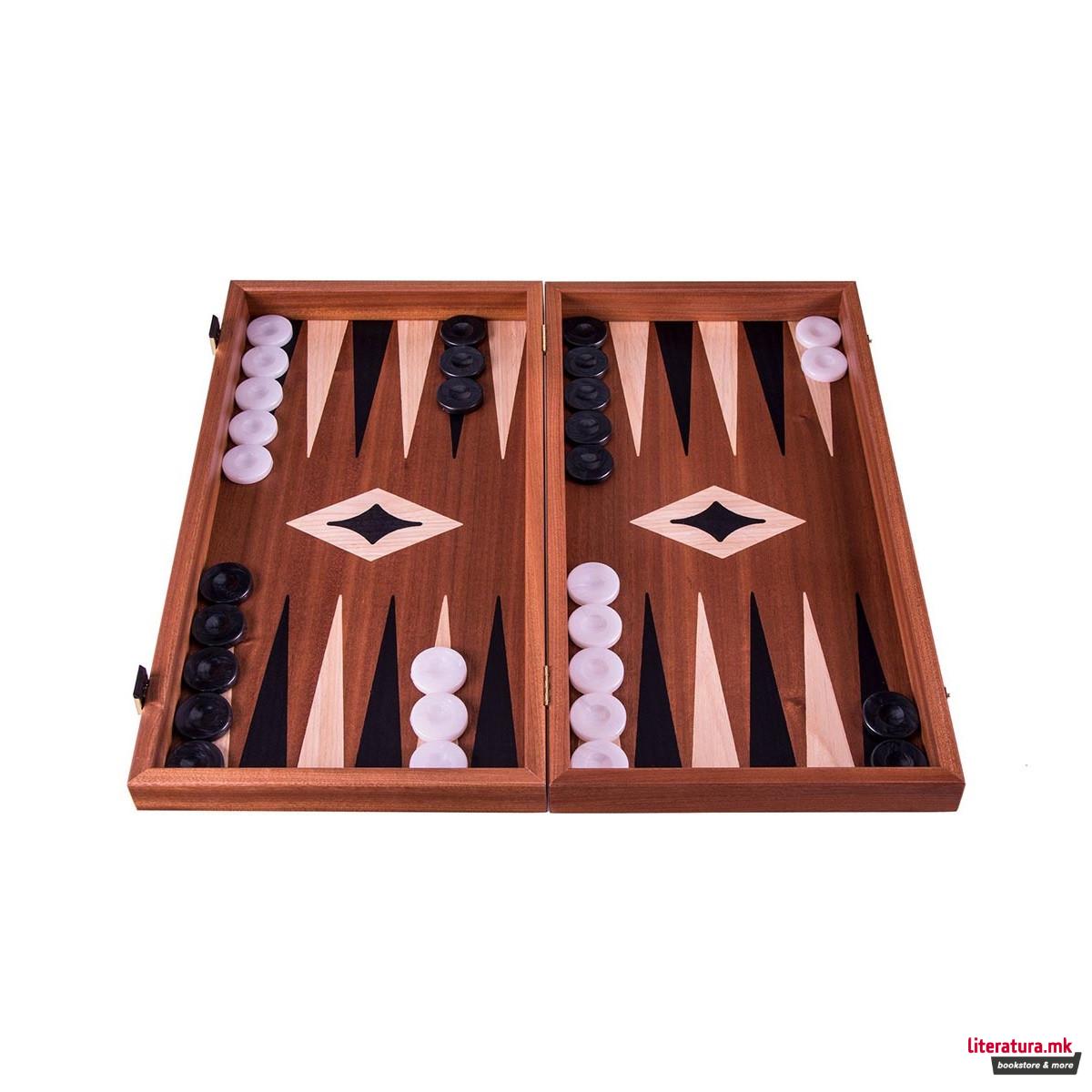 Сет за табла и шах, Handcrafted Mahogany - Elegant Marqetry Design 