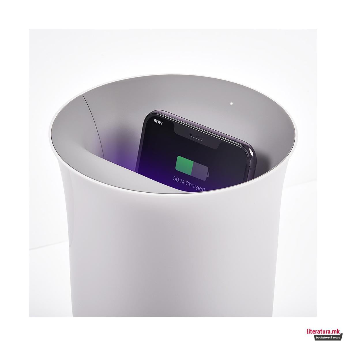 Безжичен полнач за телефон со UV дезинфекција OBLIO, бел