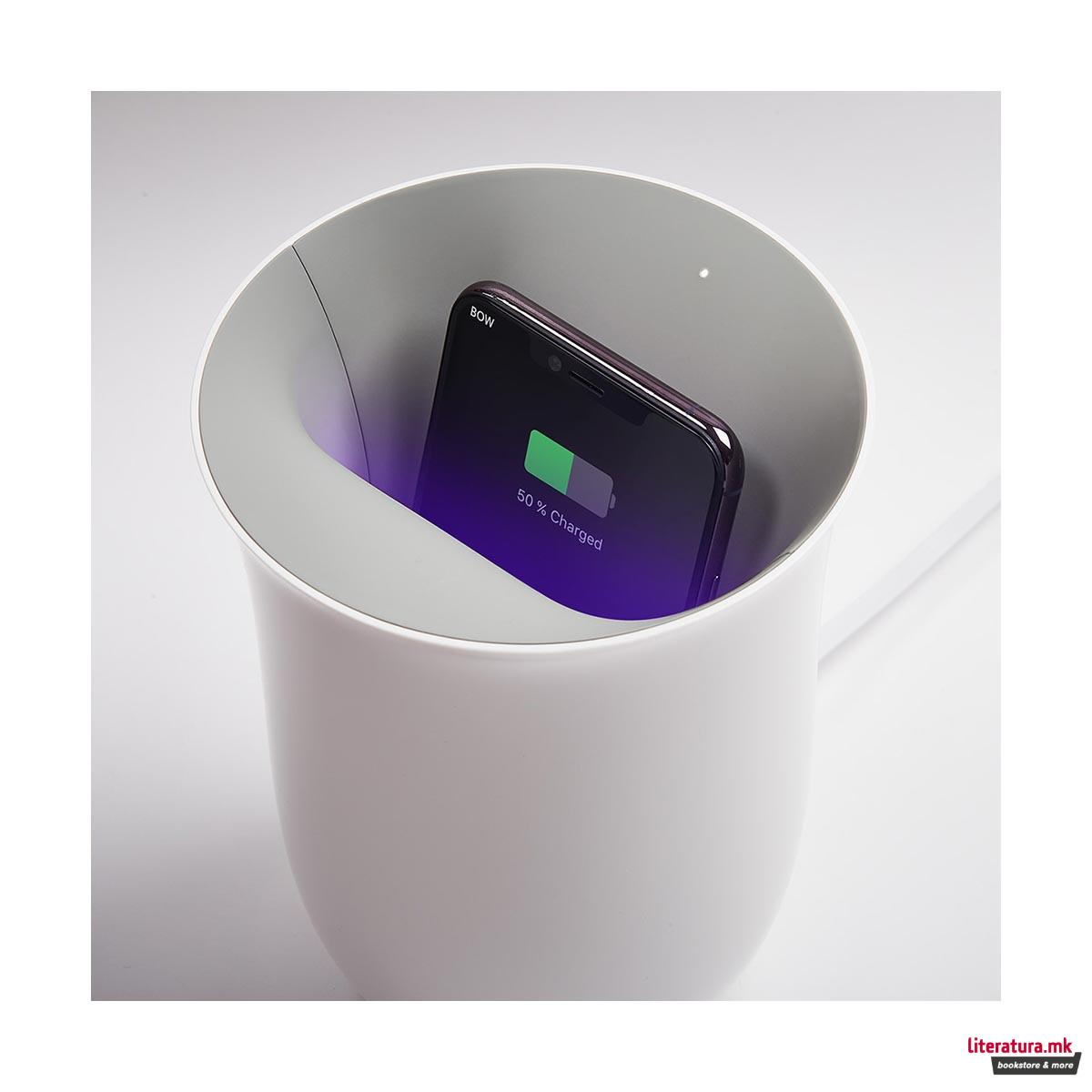 Безжичен полнач за телефон со UV дезинфекција OBLIO, бел