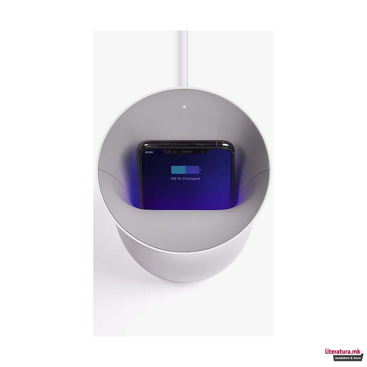Безжичен полнач за телефон со UV дезинфекција OBLIO, бел