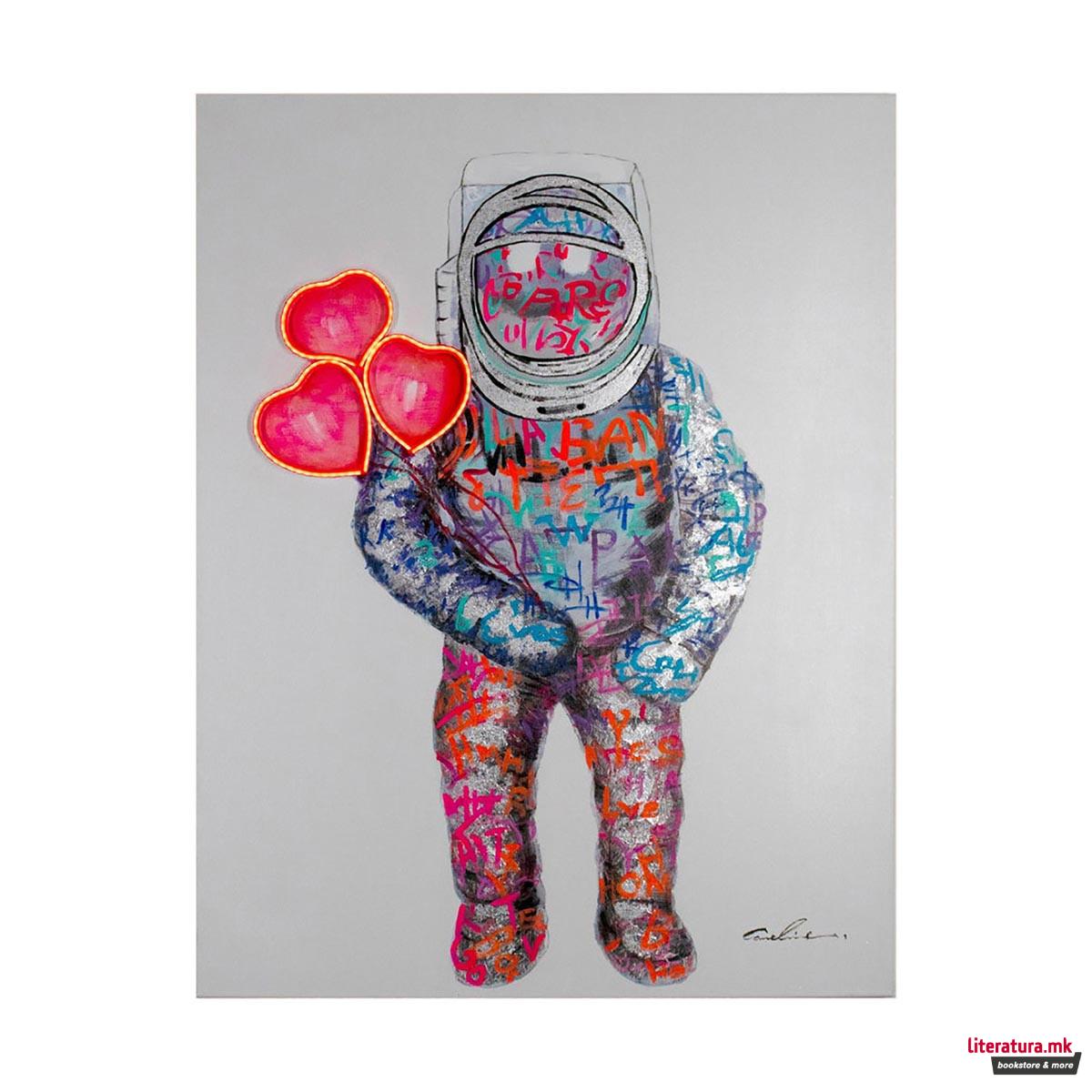 Слика со неонско светло, Spaceman Hearts, LED Neon 