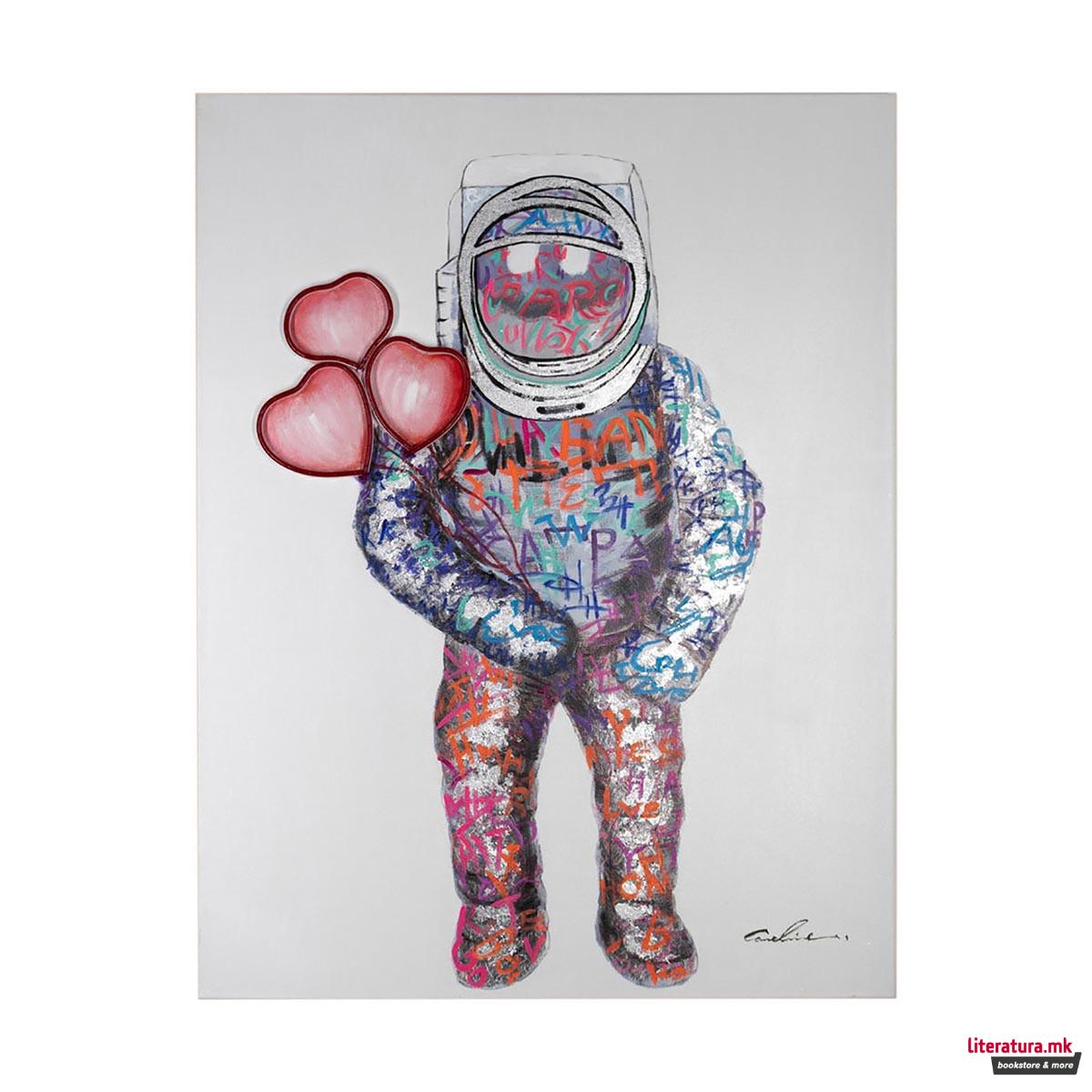 Слика со неонско светло, Spaceman Hearts, LED Neon 