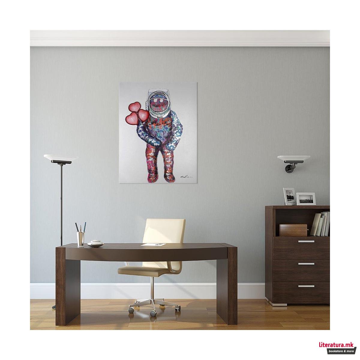 Слика со неонско светло, Spaceman Hearts, LED Neon 