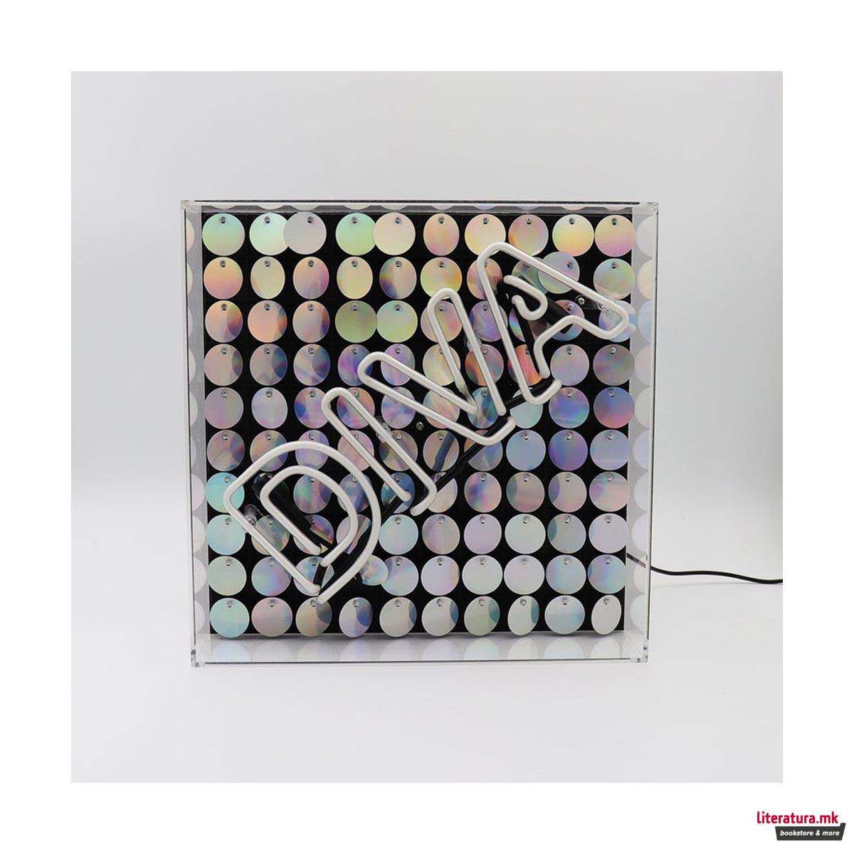 Неонски знак во кутија, 'Diva' 