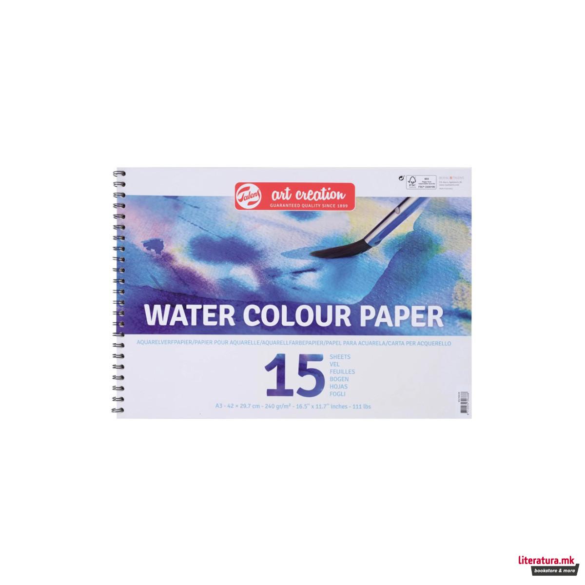 Хартија за акварел - блок со спирала, Talens Art Creation, A3, 240g 
