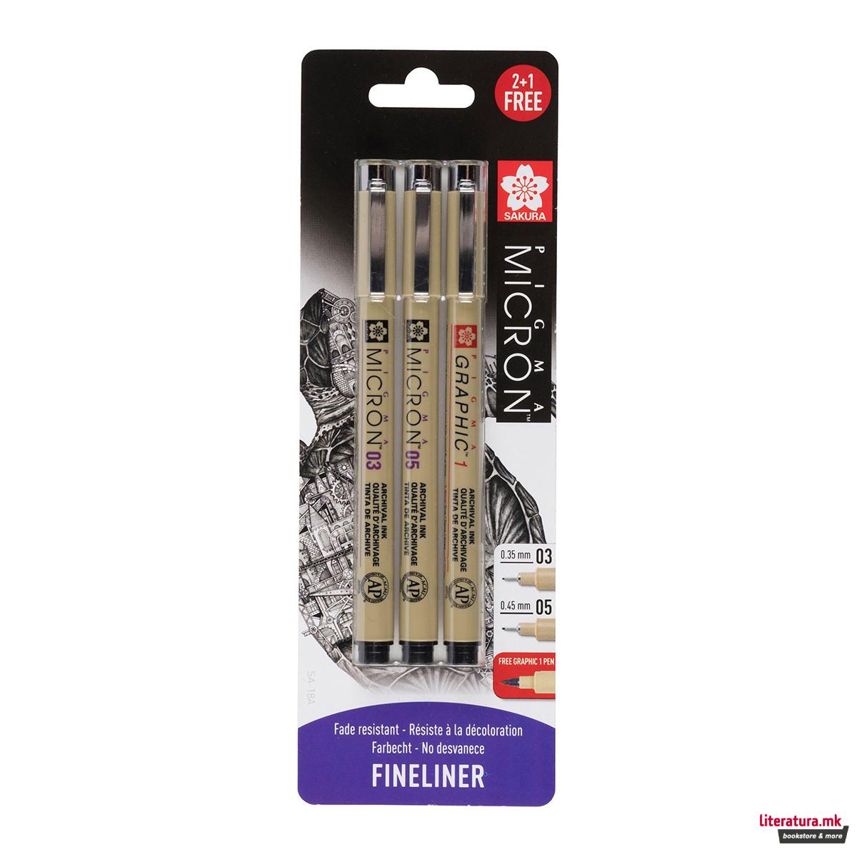 Сет фајнлајнери, Sakura, Pigma Micron, 05/08/graphic pen 