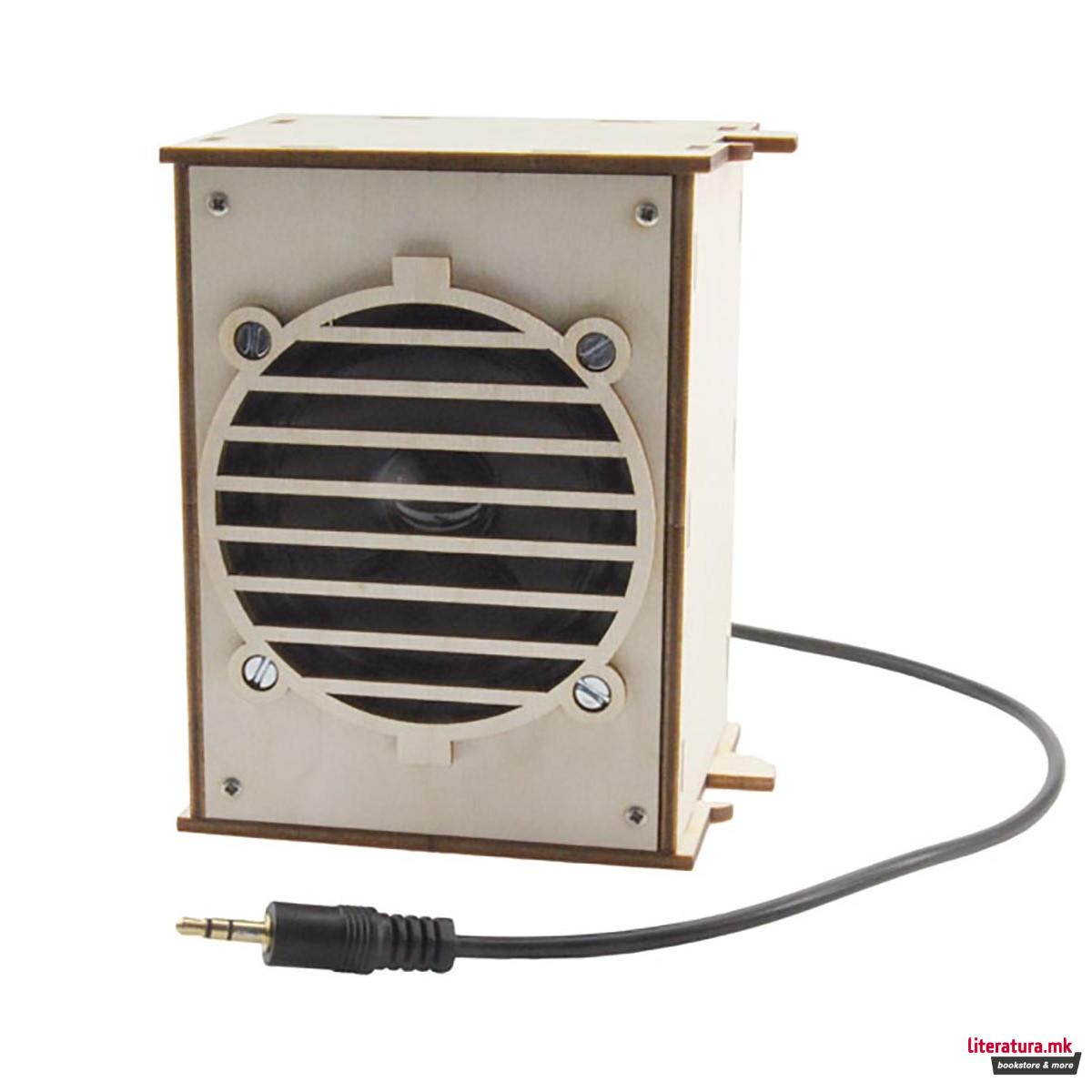 Дрвена фигура на склопување, Звучник за смартфон ili MP3 плеер - сет за лемење 