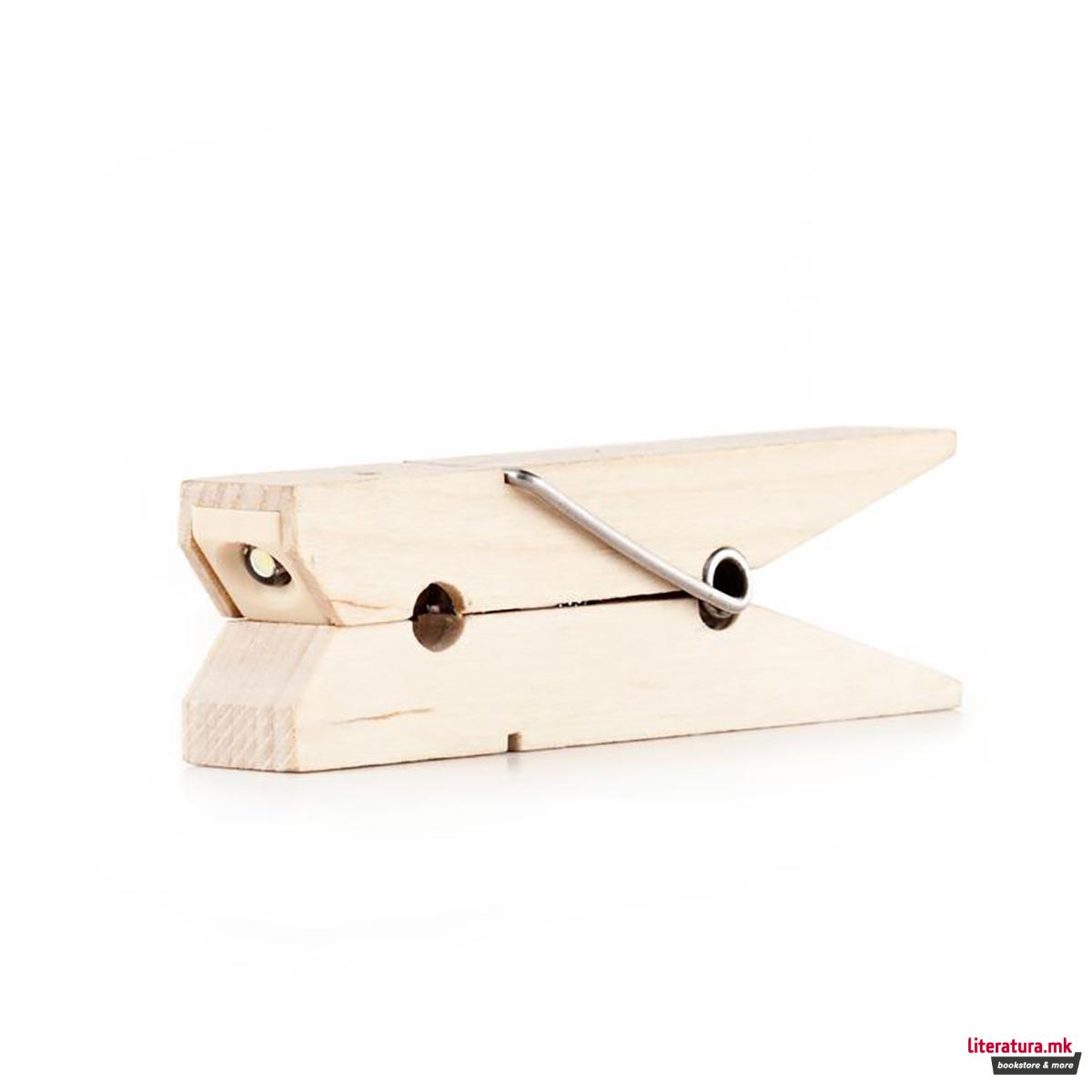 Светло-штипка, Clothespin Clip Light, дрвена 