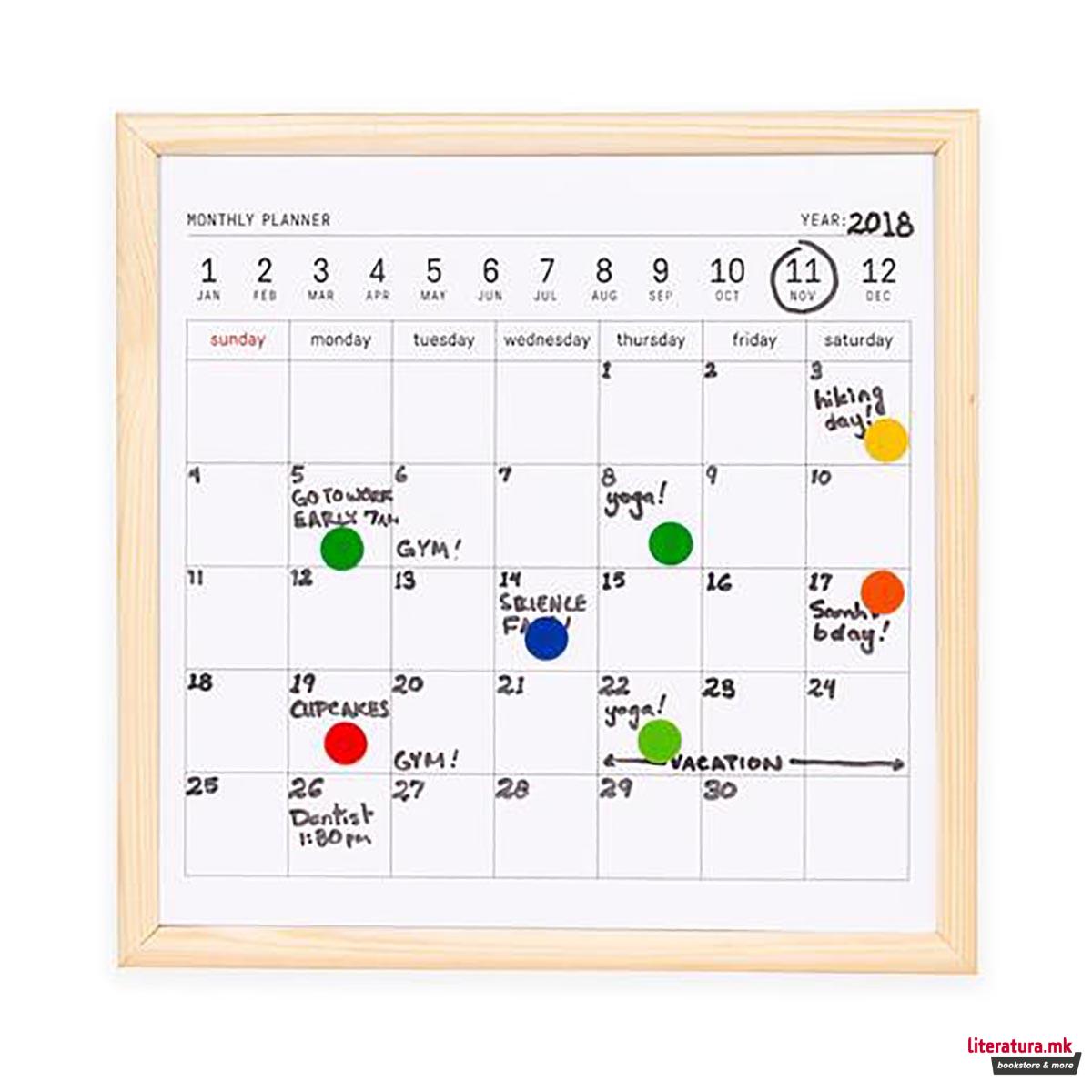 Мини мемо табла со календар, Мини White Board Calendar 