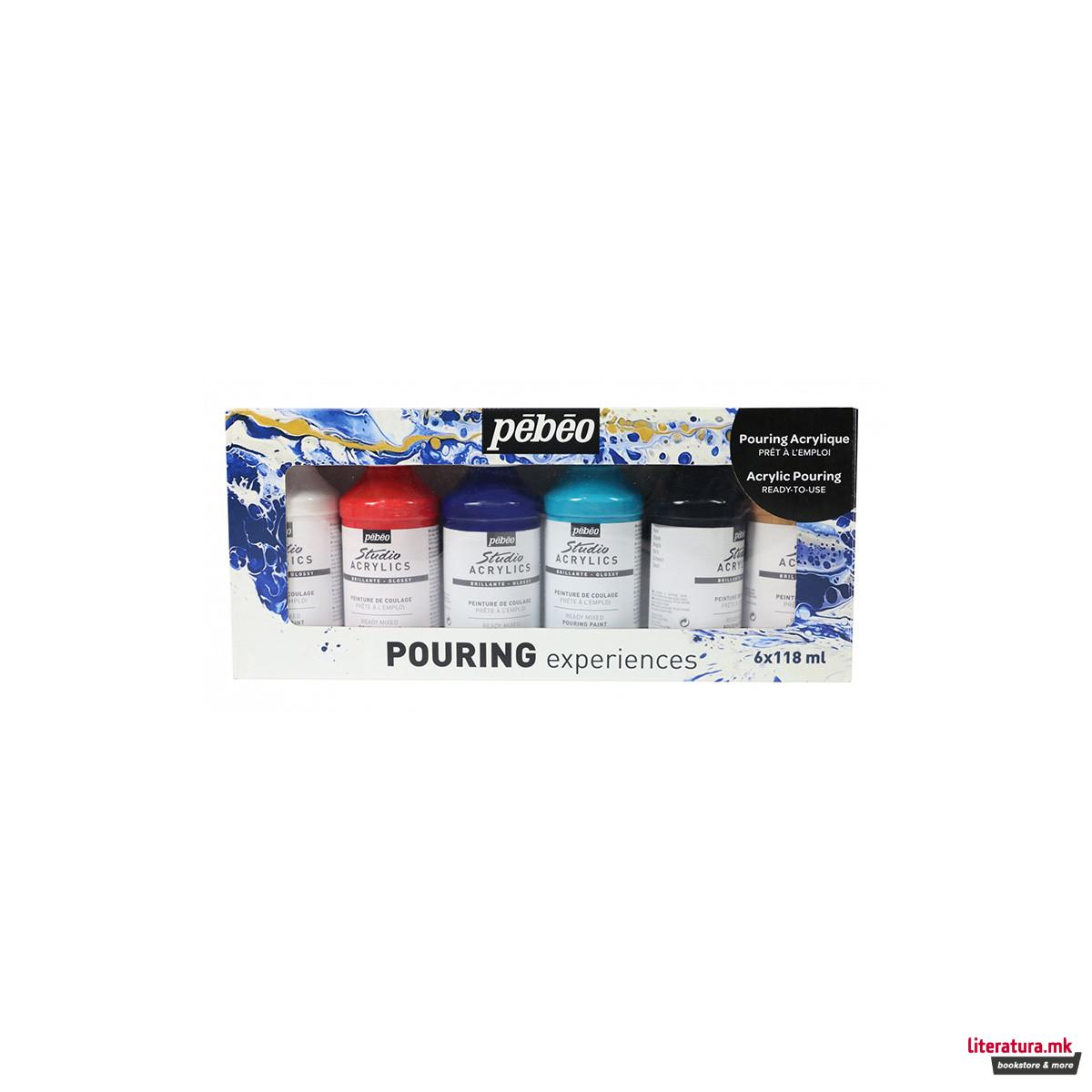 Сет акрилни бои за пуринг техника Pebeo, Pouring Experiences, 6 x 118мл 