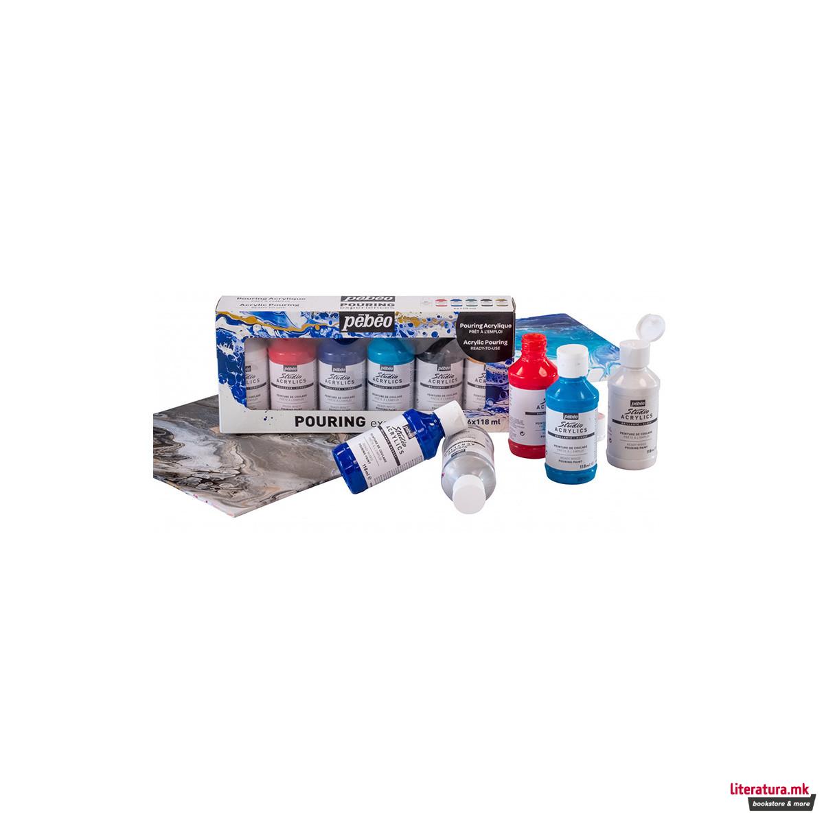 Сет акрилни бои за пуринг техника Pebeo, Pouring Experiences, 6 x 118мл 
