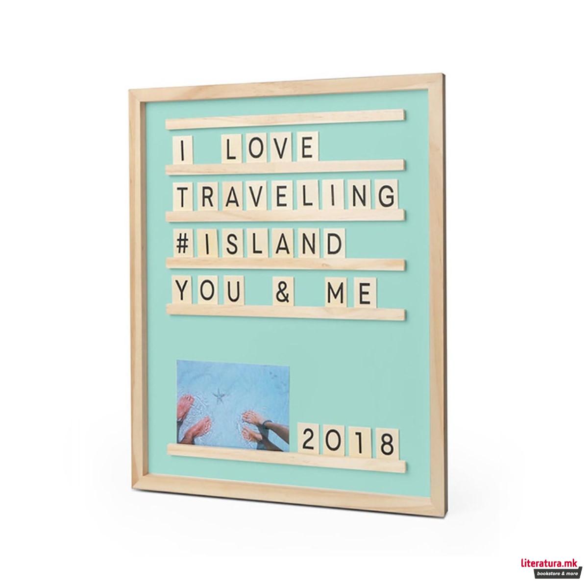 Декоративна дрвена табла со букви и слики, Memories 