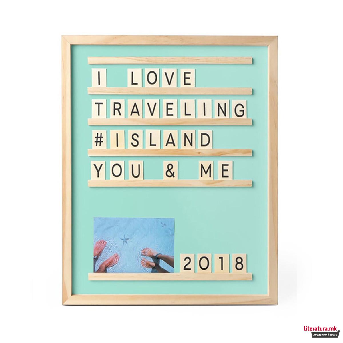 Декоративна дрвена табла со букви и слики, Memories 