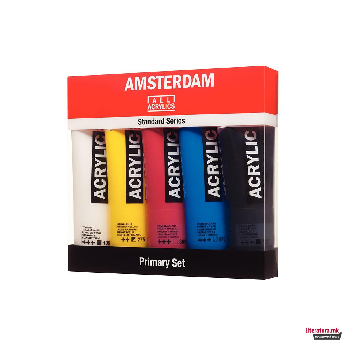 Сет акрилни бои, Amsterdam, All Acrylics Standard Series, Primary set, 5 x 120 мл 