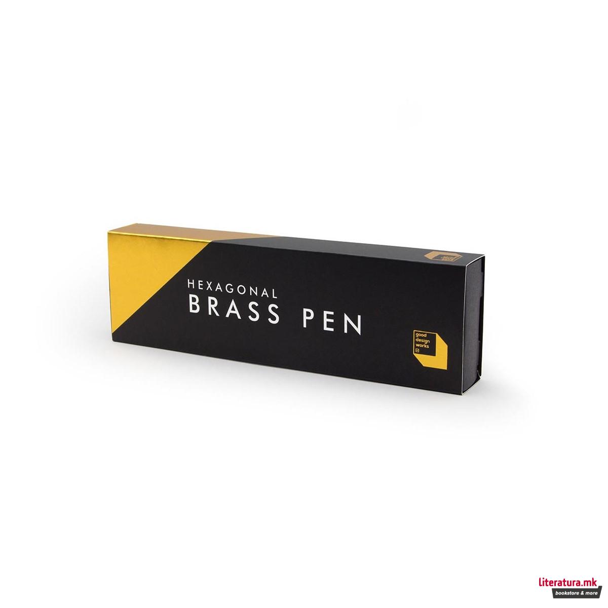 Пенкало - шестоаголно со линијар, Brass Hexagonal Pen 