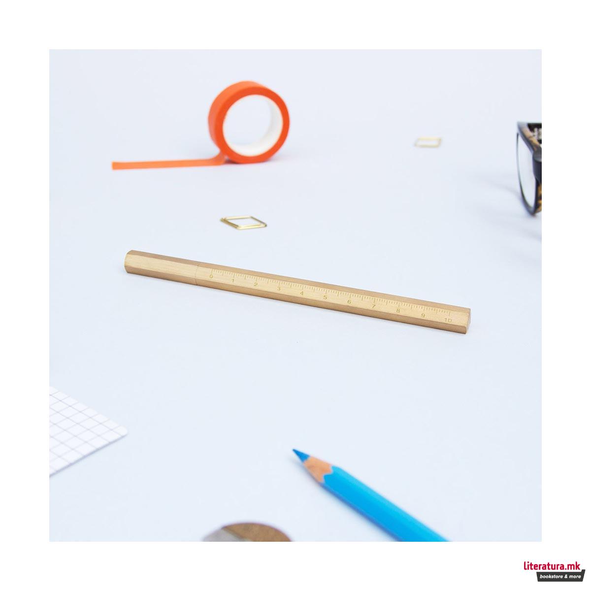 Пенкало - шестоаголно со линијар, Brass Hexagonal Pen 