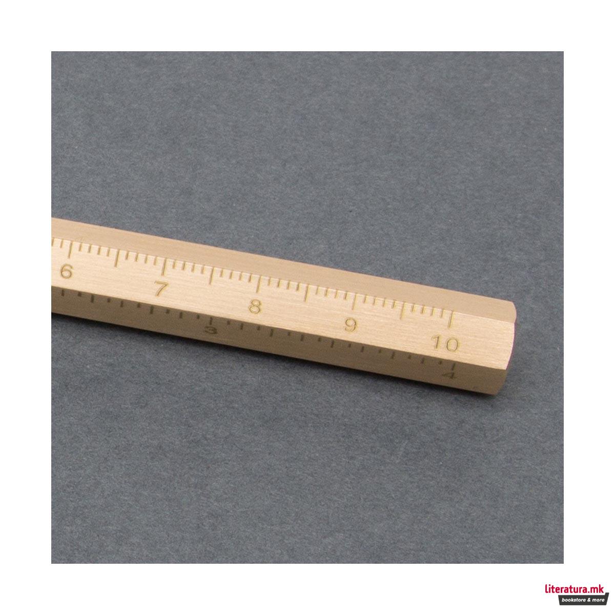 Пенкало - шестоаголно со линијар, Brass Hexagonal Pen 