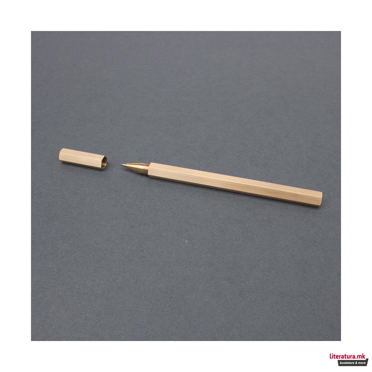 Пенкало - шестоаголно со линијар, Brass Hexagonal Pen 