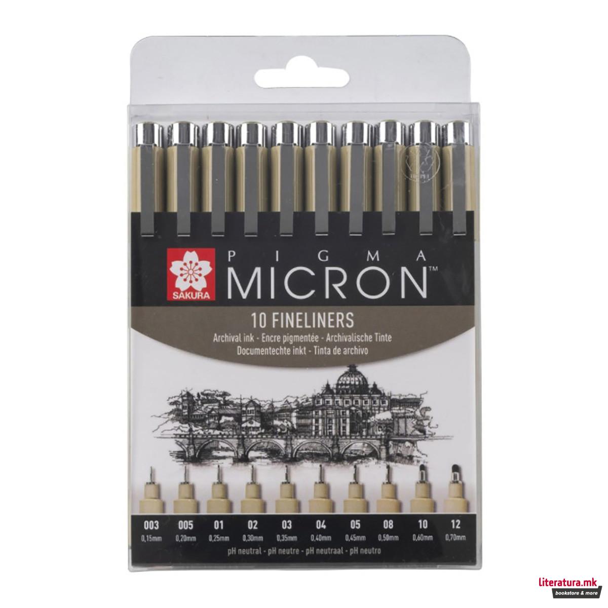 Сет фајнлајнери, Sakura Pigma Micron, 1/10, црни 
