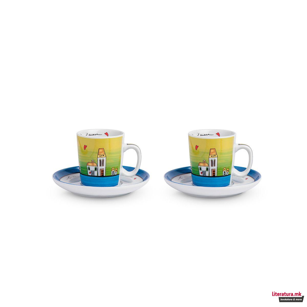 Сет од 2 шолји за кафе и сад за шеќер, Le Casette, зелени 