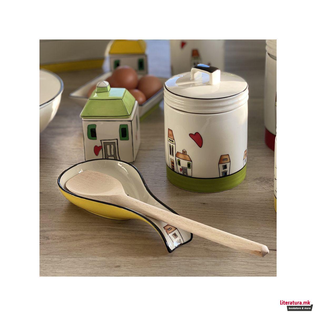 Сет од 2 шолји за кафе и сад за шеќер, Le Casette, зелени 